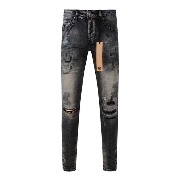 Ksubi Black Gradient Print Ripped Denim Trousers